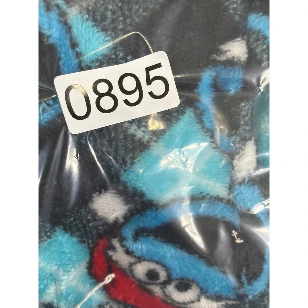 Sesame Street Cookie Monster Hooded One Piece Pajamas Suit Blue Plaid Medium
